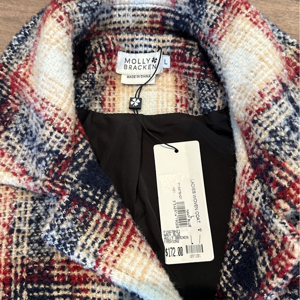 NWT! Molly Bracken Plaid Pattern Women's Coat Navy Size Large - Picture 8 of 11